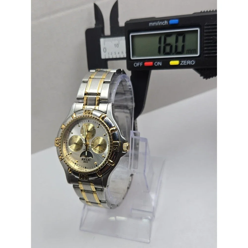 Vintage Relic Wet Mens Moon Phase Calendar Two Tone Stainless Quartz New Battery